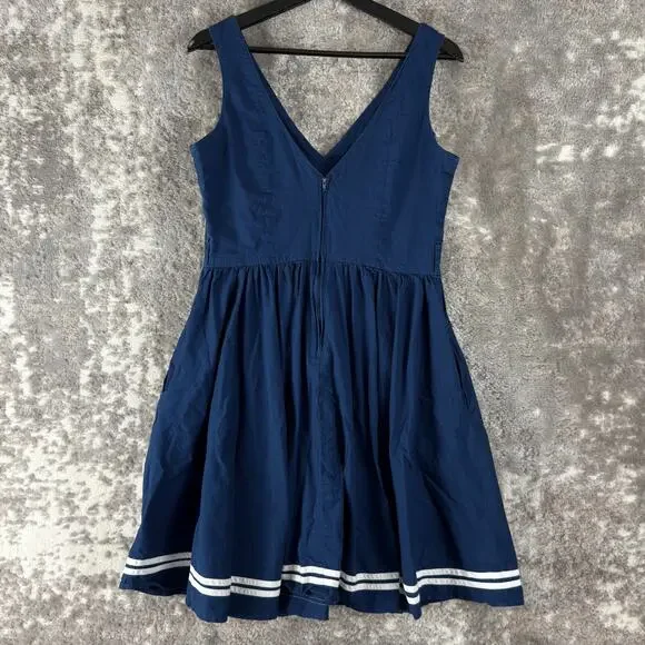 Hell Bunny Vixen Sz L Navy Nautical Sailor Flare Swing Dress Rockabilly Retro - Picture 3 of 10
